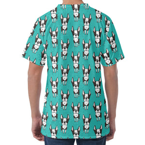 Cartoon Boston Terrier Pattern Print Men's Velvet T-Shirt