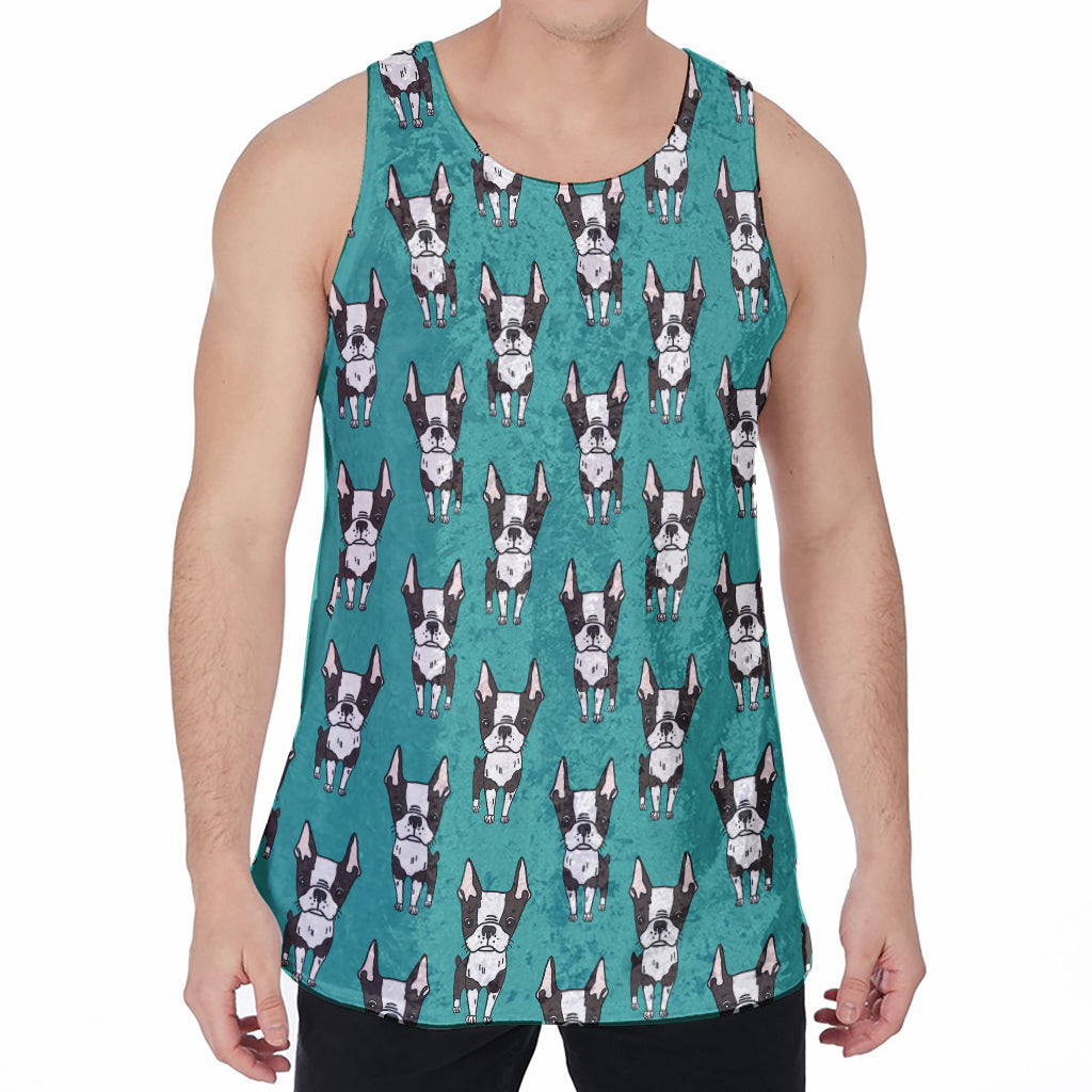 Cartoon Boston Terrier Pattern Print Men's Velvet Tank Top