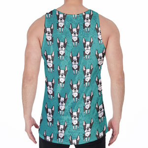 Cartoon Boston Terrier Pattern Print Men's Velvet Tank Top