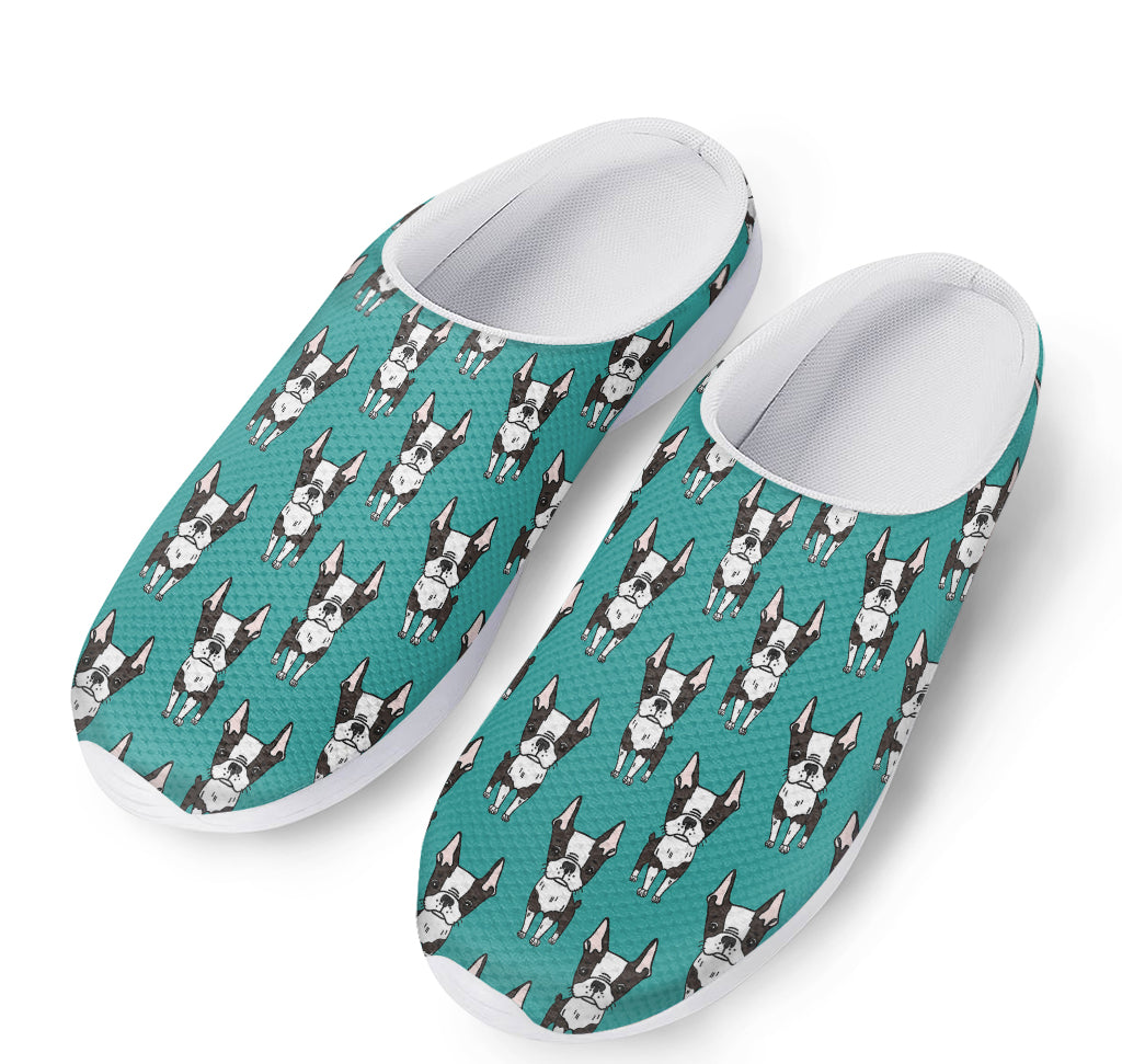 Cartoon Boston Terrier Pattern Print Mesh Casual Shoes