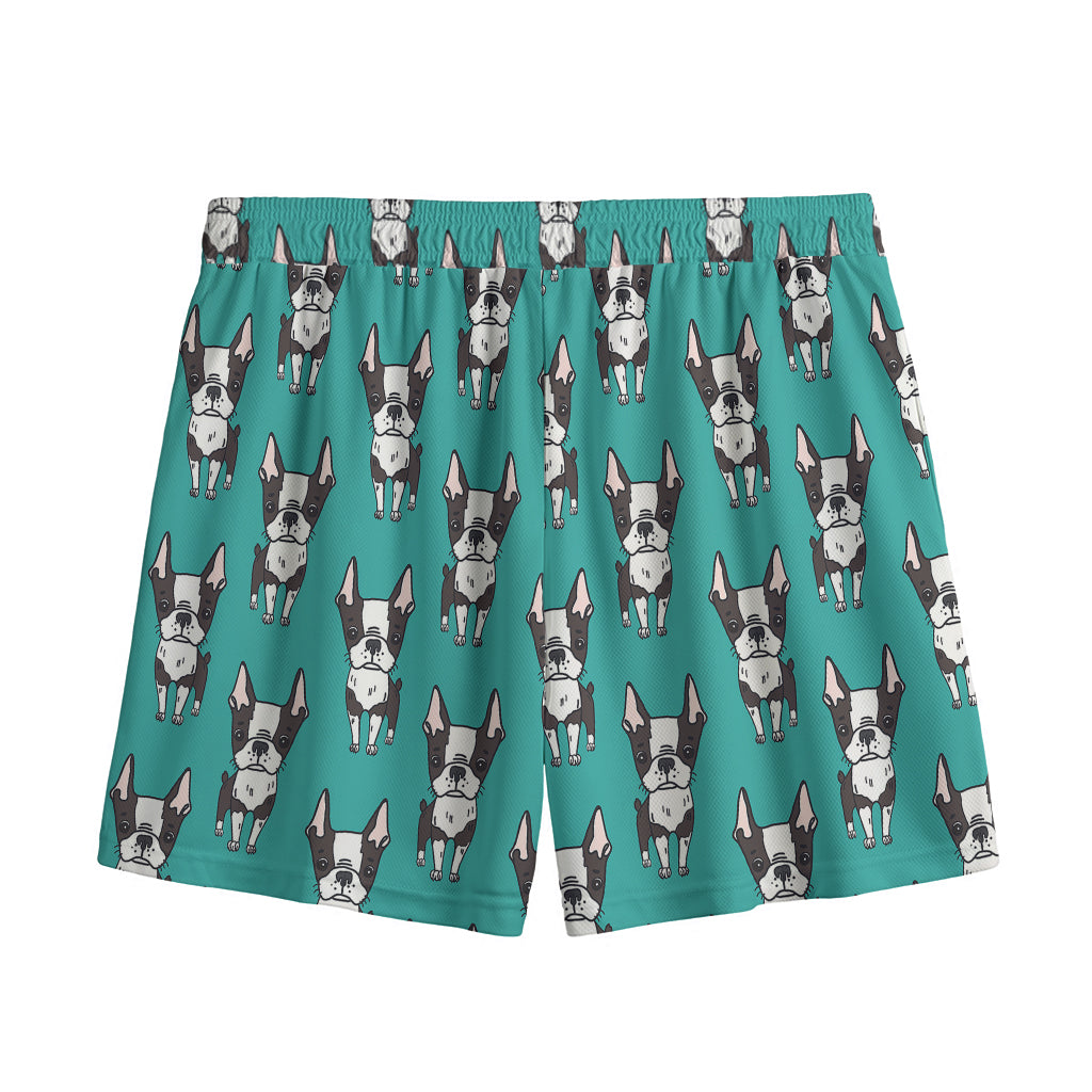 Cartoon Boston Terrier Pattern Print Mesh Shorts