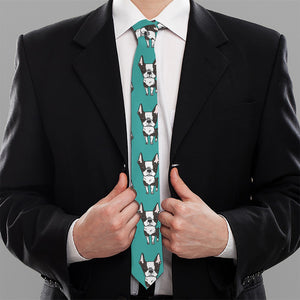 Cartoon Boston Terrier Pattern Print Necktie