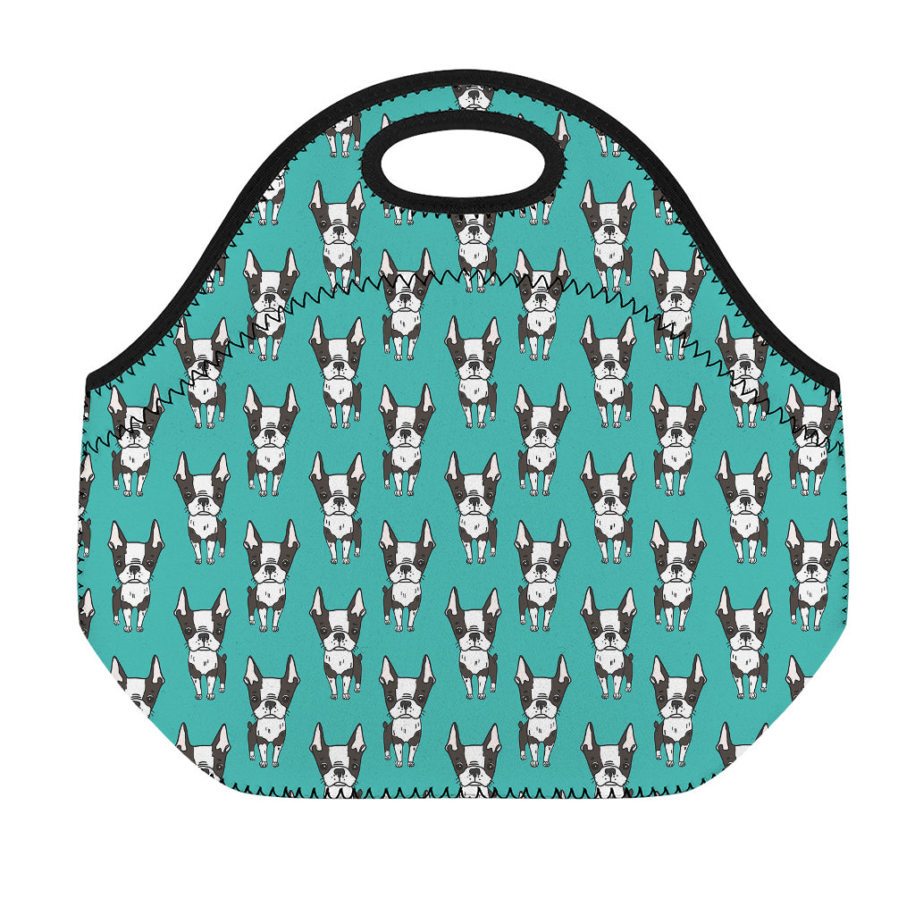 Cartoon Boston Terrier Pattern Print Neoprene Lunch Bag