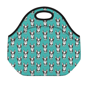 Cartoon Boston Terrier Pattern Print Neoprene Lunch Bag