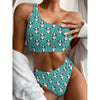 Cartoon Boston Terrier Pattern Print One Shoulder Bikini Top