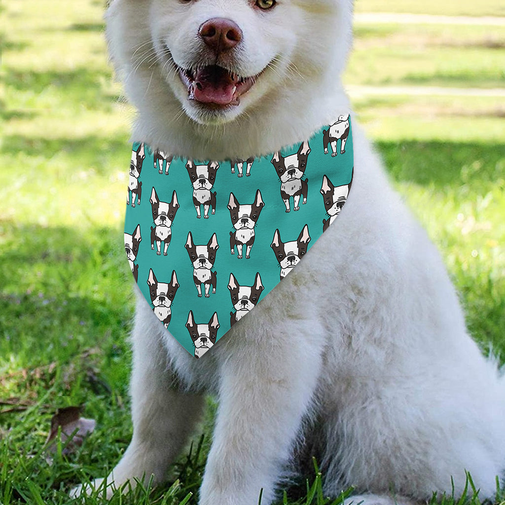 Cartoon Boston Terrier Pattern Print Over The Collar Dog Bandana