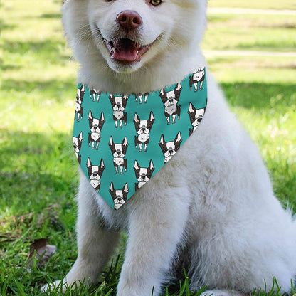 Cartoon Boston Terrier Pattern Print Over The Collar Dog Bandana