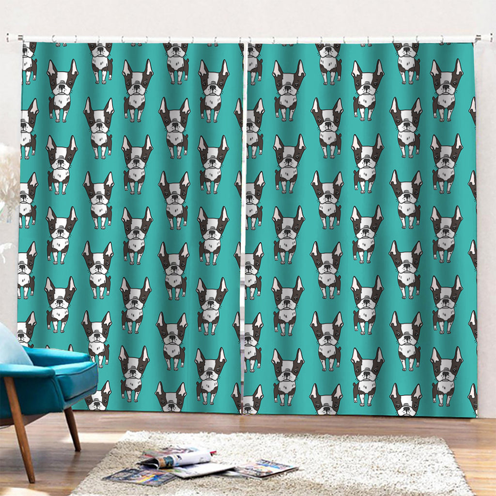 Cartoon Boston Terrier Pattern Print Pencil Pleat Curtains