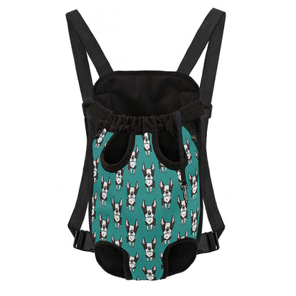 Cartoon Boston Terrier Pattern Print Pet Carrier Backpack