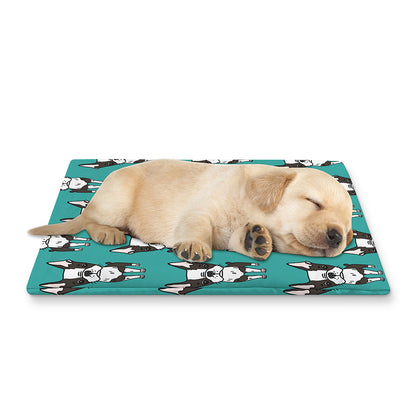 Cartoon Boston Terrier Pattern Print Pet Cooling Mat Cover