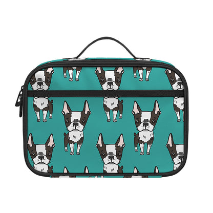 Cartoon Boston Terrier Pattern Print Portable Lunch Bag
