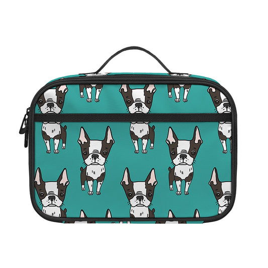 Cartoon Boston Terrier Pattern Print Portable Lunch Bag