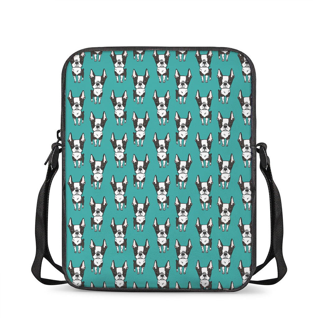 Cartoon Boston Terrier Pattern Print Rectangular Crossbody Bag