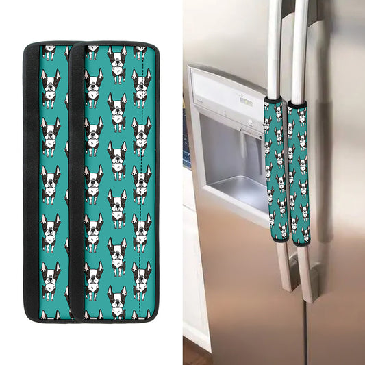 Cartoon Boston Terrier Pattern Print Refrigerator Handle Covers