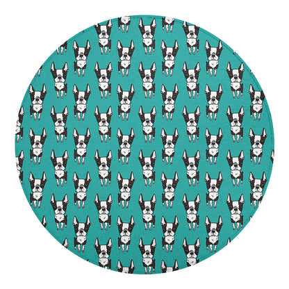 Cartoon Boston Terrier Pattern Print Round Blanket