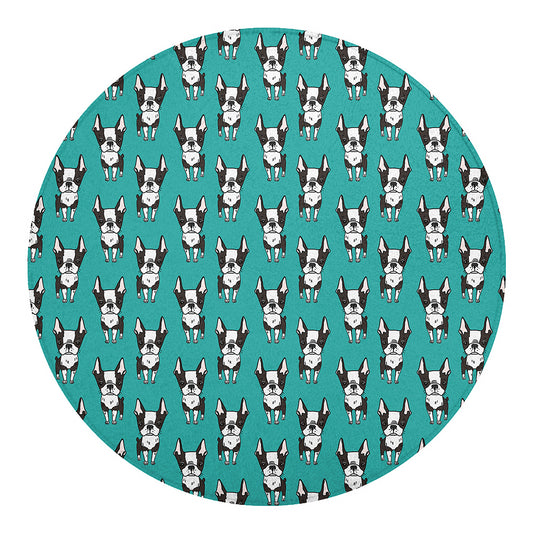 Cartoon Boston Terrier Pattern Print Round Blanket