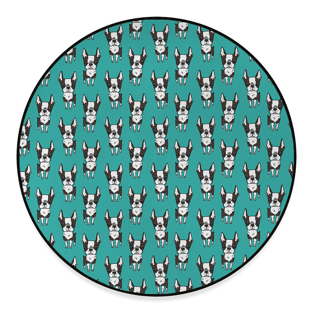 Cartoon Boston Terrier Pattern Print Round Floor Mat