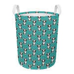 Cartoon Boston Terrier Pattern Print Round Laundry Basket