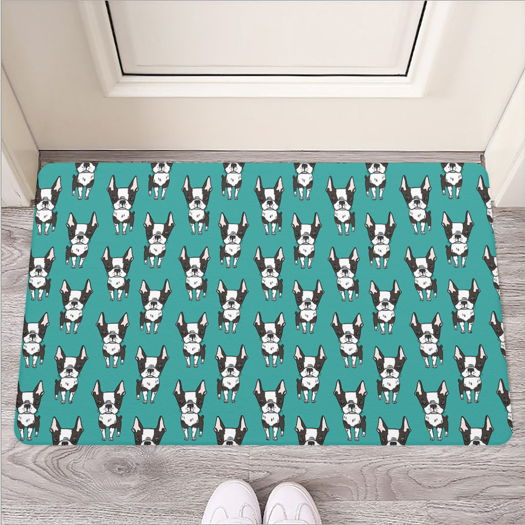 Cartoon Boston Terrier Pattern Print Rubber Doormat