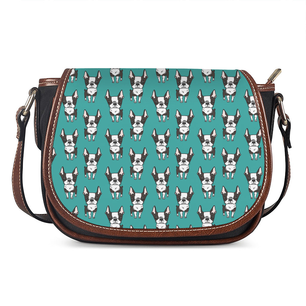 Cartoon Boston Terrier Pattern Print Saddle Bag