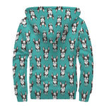 Cartoon Boston Terrier Pattern Print Sherpa Lined Zip Up Hoodie