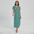 Cartoon Boston Terrier Pattern Print Short Sleeve Maxi Dress