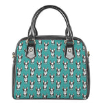 Cartoon Boston Terrier Pattern Print Shoulder Handbag