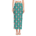 Cartoon Boston Terrier Pattern Print Side Slit Maxi Skirt