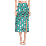 Cartoon Boston Terrier Pattern Print Side Slit Midi Skirt