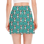 Cartoon Boston Terrier Pattern Print Side Slit Mini Skirt