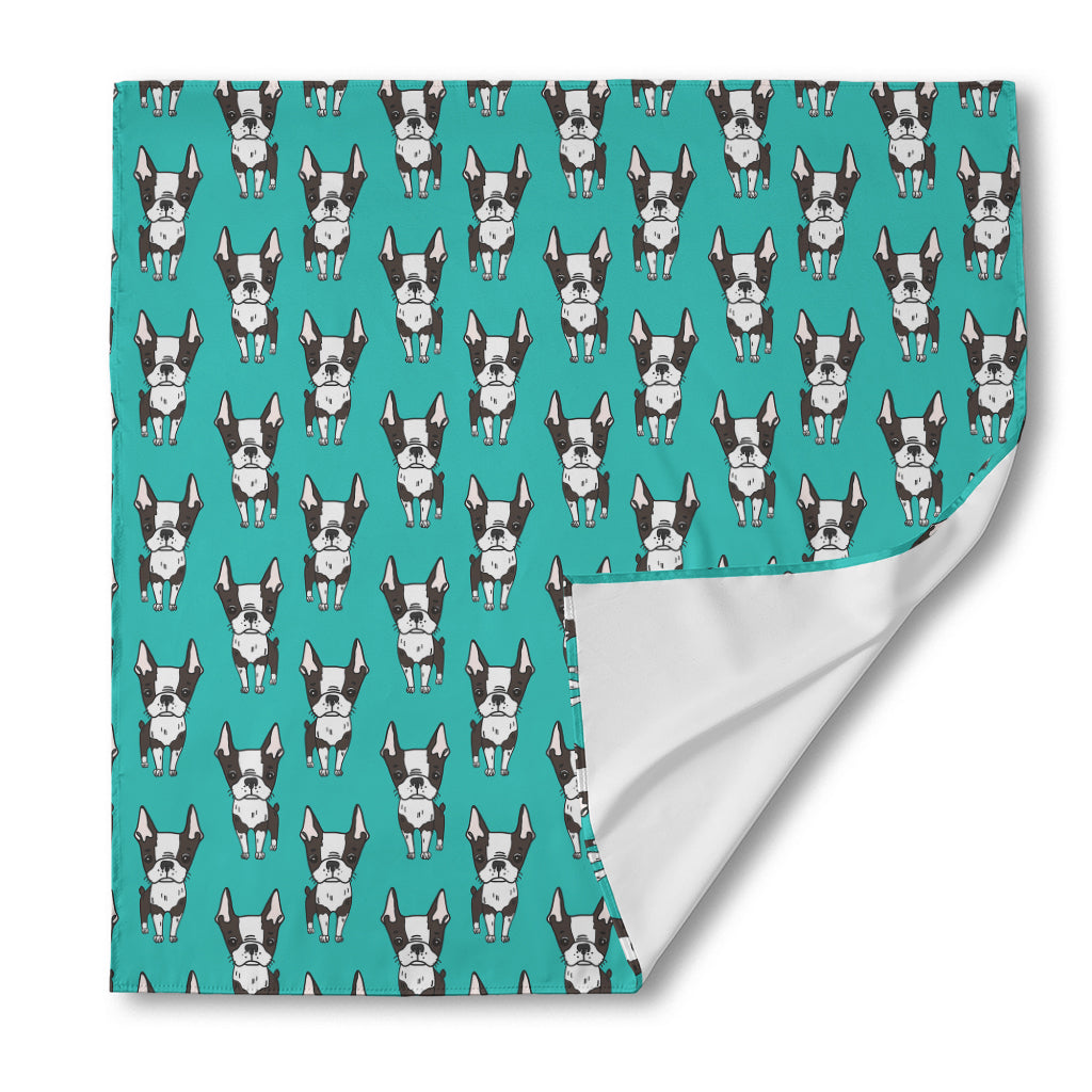 Cartoon Boston Terrier Pattern Print Silk Bandana