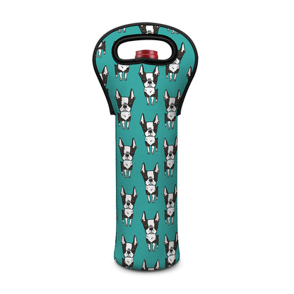 Cartoon Boston Terrier Pattern Print Single Neoprene Wine Tote