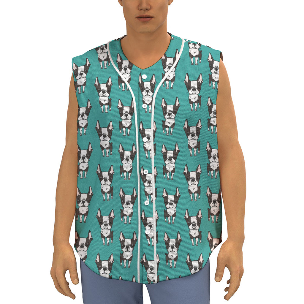 Cartoon Boston Terrier Pattern Print Sleeveless Baseball Jersey