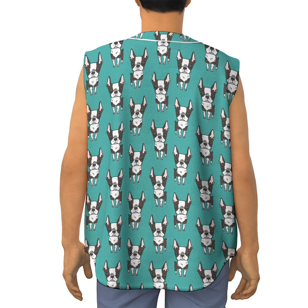 Cartoon Boston Terrier Pattern Print Sleeveless Baseball Jersey