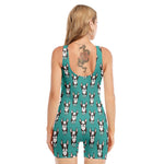 Cartoon Boston Terrier Pattern Print Sleeveless One Piece Swimsuit