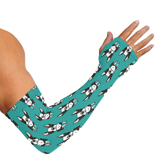 Cartoon Boston Terrier Pattern Print Sun Protection Arm Sleeves