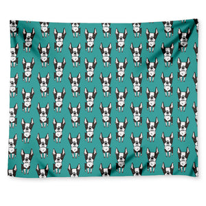 Cartoon Boston Terrier Pattern Print Tapestry