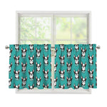 Cartoon Boston Terrier Pattern Print Tier Curtains
