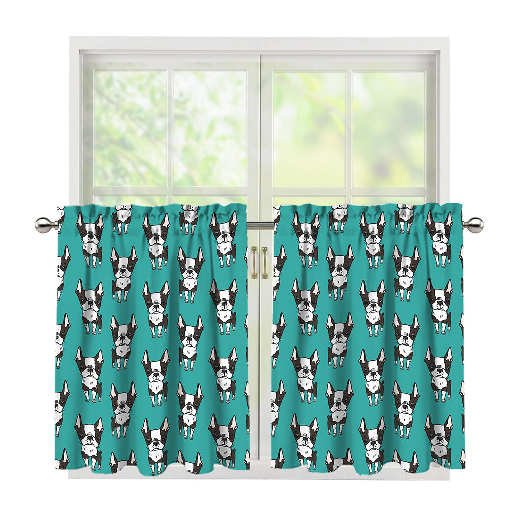 Cartoon Boston Terrier Pattern Print Tier Curtains