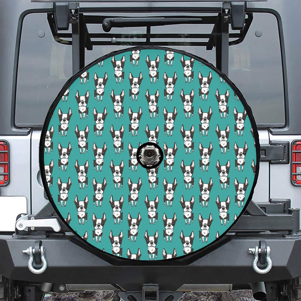 Cartoon Boston Terrier Pattern Print Tire Cover With Camera Hole