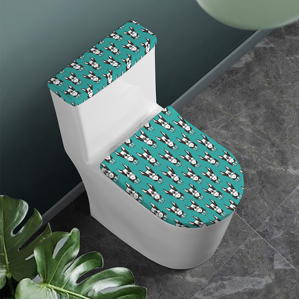 Cartoon Boston Terrier Pattern Print Toilet Lid And Tank Cover Set