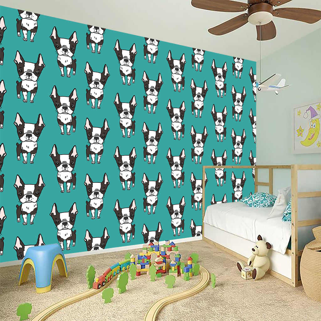 Cartoon Boston Terrier Pattern Print Wall Sticker