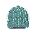 Cartoon Boston Terrier Pattern Print White Mesh Trucker Hat