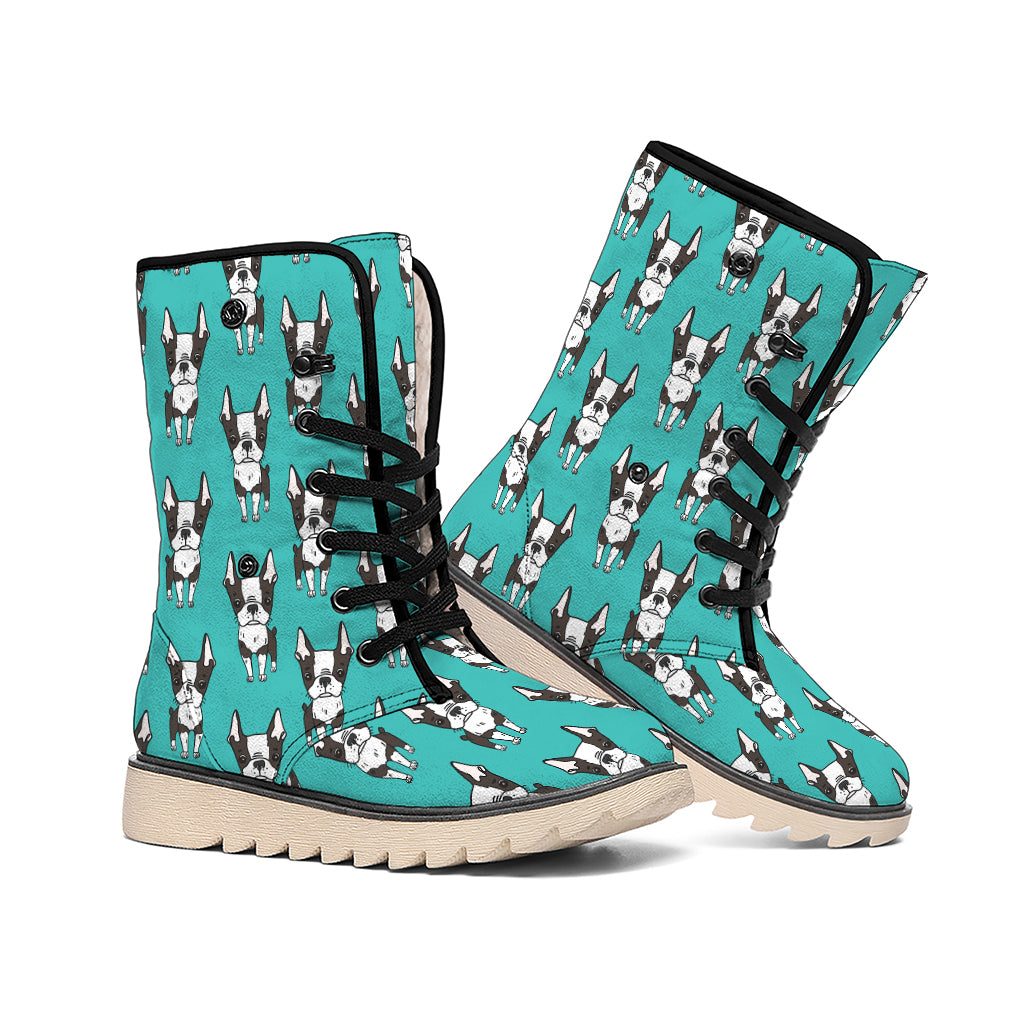 Cartoon Boston Terrier Pattern Print Winter Boots