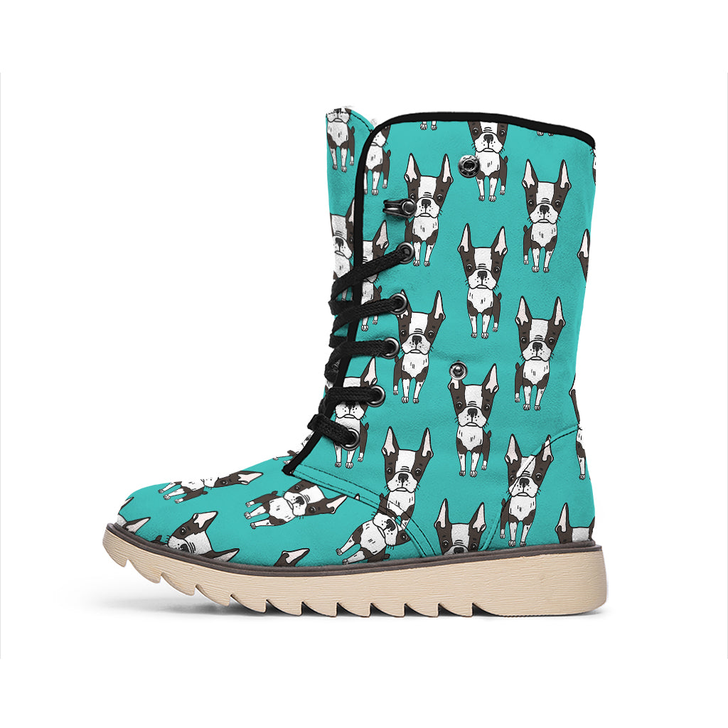 Cartoon Boston Terrier Pattern Print Winter Boots