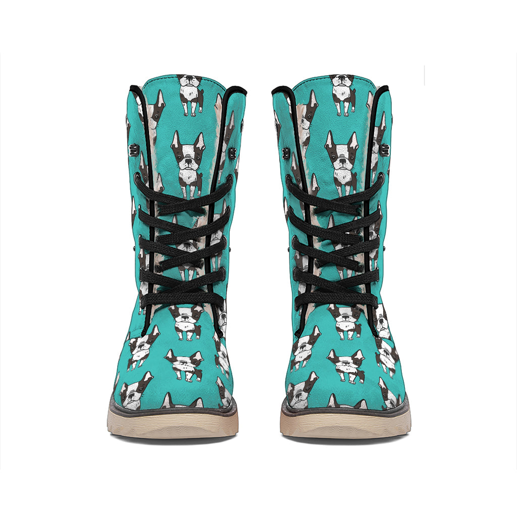 Cartoon Boston Terrier Pattern Print Winter Boots