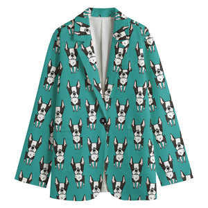 Cartoon Boston Terrier Pattern Print Women's Blazer