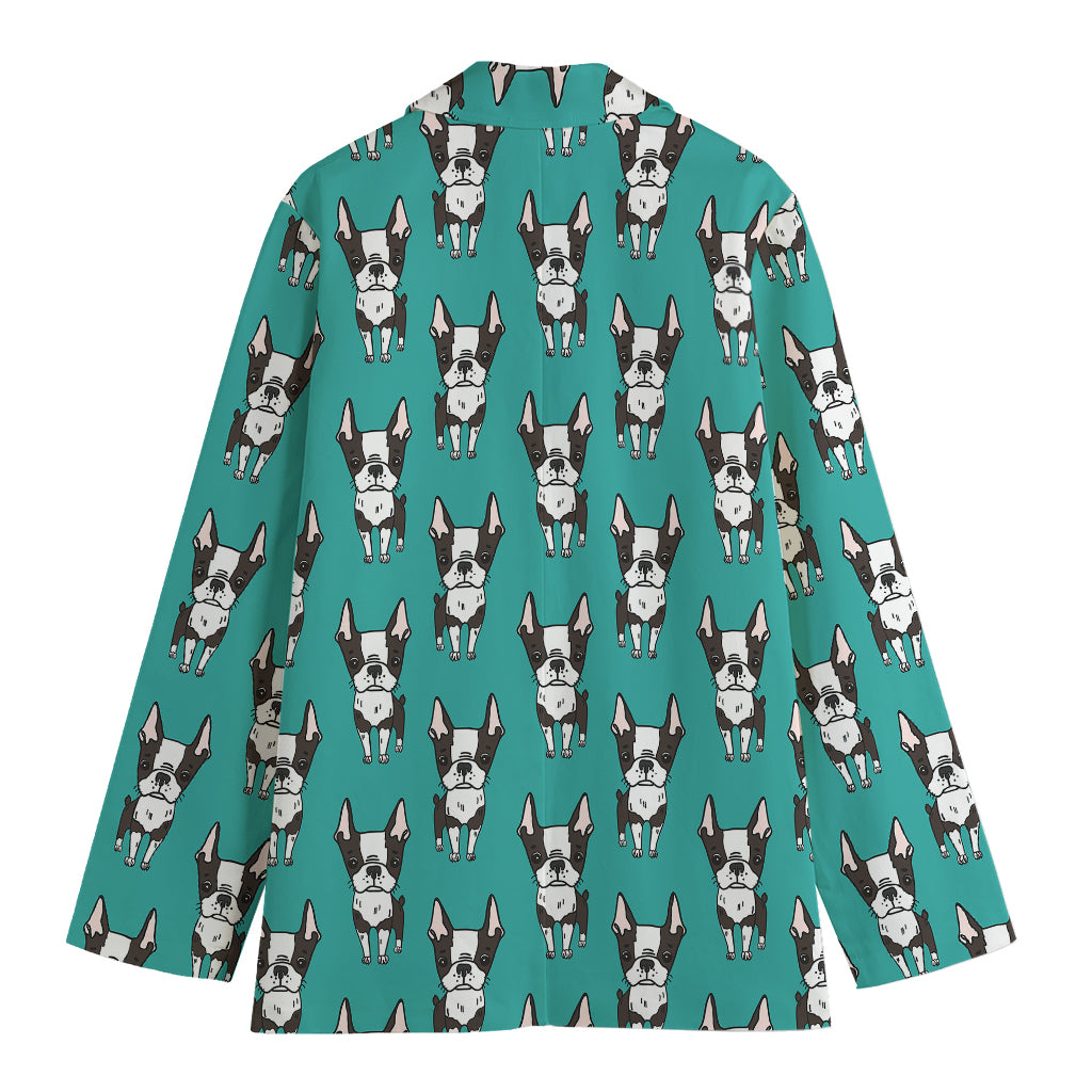 Cartoon Boston Terrier Pattern Print Women's Blazer