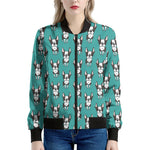 Cartoon Boston Terrier Pattern Print Women's Bomber Jacket