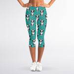 Cartoon Boston Terrier Pattern Print Women's Capri Leggings